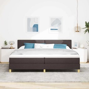 Cama Box com Colchão &amp; LED Castanho Escuro 200x200 cm Tecido