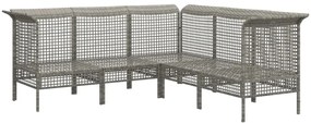 5 pcs conjunto lounge de jardim c/ almofadões vime PE cinzento