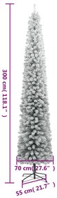 Árvore de Natal fina c/ suporte e flocos de neve 300 cm PVC