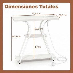Mesa consola com luzes LED e base de carregamento 79,5 x 30,5 x 81,5 cm, 3 níveis, estantes abertas, kit anti-tombamento, estrutura metálica, para sal