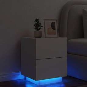 836735 vidaXL Mesa de cabeceira com luzes LED derivados de madeira branco