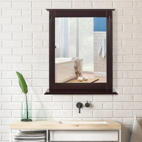 Espelho de casa de banho com prateleira adicional, espelho de parede para pia de banheiro, quarto 57 x 12 x 68,5 cm castanho