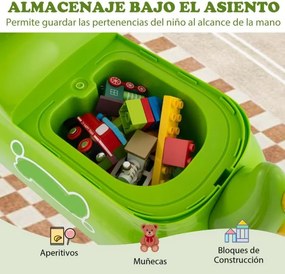 Dinossauro de brincar com buzina, luzes, compartimento de armazenamento e 4 rodas universais para crianças com mais de 18 meses, 52 x 23,5 x 38 cm, Ve