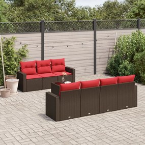 vidaXL 8 pcs conjunto sofás de jardim c/ almofadões vime PE castanho