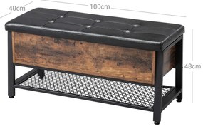 Banco de aspeto industrial com espaço de arrumação 100 x 47 x 40 cm Castanho Vintage-preto