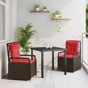 vidaXL Conjunto de Jantar para Jardim 3 pcs Castanho vime PE