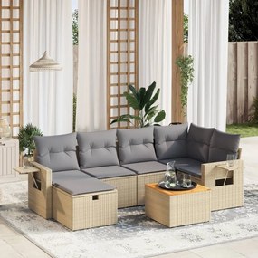 7 pcs conj. sofás jardim c/ almofadões vime PE bege misturado