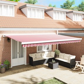 vidaXL Toldo Manual Retrátil Vermelho e Branco Listrado 500x300 cm