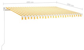 Toldo retrátil manual com LED 400x300 cm amarelo e branco