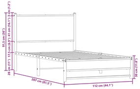 Estrutura de cama sem colchão 107x203 cm metal carvalho sonoma