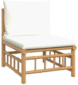 2 pcs conjunto lounge de jardim bambu c/ almofadões branco nata