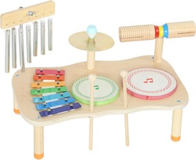 AIYAPLAY Instrumentos Musicais Infantis de Madeira Montessori com Tambor Xilofone Duplo Som Prato Sino de Vento Madeira Natural | Aosom Portugal