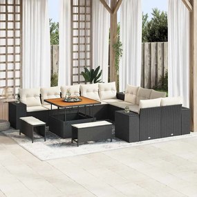 Conjunto de Sofá de Jardim vidaXL de 13 Peças com Almofadas Preto Rattan Sintético