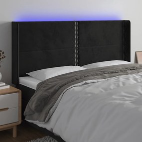 Cabeceira de cama c/ luzes LED veludo 163x16x118/128 cm preto