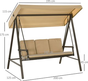 Baloiço de Jardim de 3 Lugares Baloiço de Exterior com Toldo Ajustável