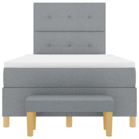 Cama Box Spring com colchão e banco cinza claro 120x190 cm tecido