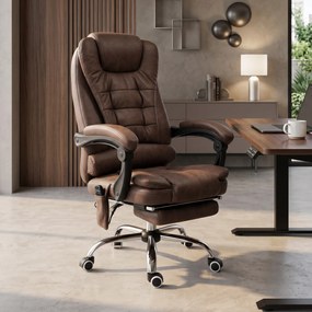 Cadeira de escritório executiva com função de massagem e aquecimento, altura ajustável, encosto reclinável, em tecido de microfibra castanho