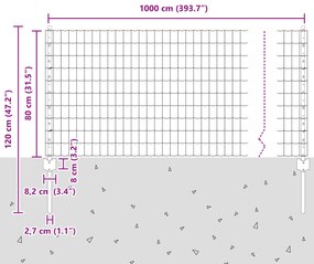 Cerca Euro com 5 Postes U Cinza 0.8x10 m Aço