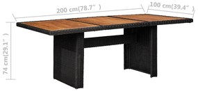 7 pcs conjunto de jantar para jardim vime PE preto