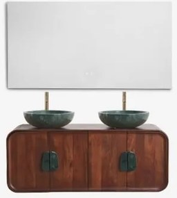 Conjunto De Móvel De Casa De Banho Dupla Suspensa 130x45 Cm Em Madeira De Manga E Pedra Natural Kivalina Mármore Verde Udaipur - Madeira - Sklum