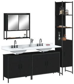 vidaXL 4 pcs conjunto móveis casa de banho derivados de madeira preto