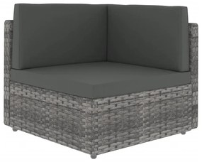 7 pcs conjunto lounge de jardim c/ almofadões vime PE cinzento