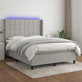 vidaXL Cama box spring c/ colchão e LED 140x200 cm tecido cinza-claro