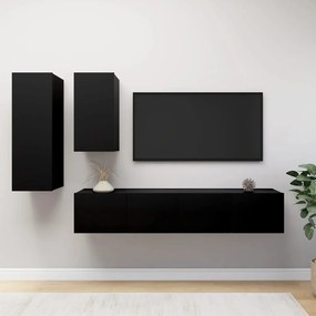 4 pcs conjunto de móveis de TV derivados de madeira preto