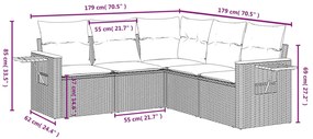 5 pcs conjunto sofás de jardim com almofadões vime PE preto