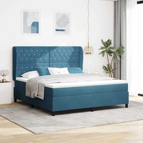 Cama Box Spring vidaXL com Colchão Azul Escuro 180x200 cm Veludo
