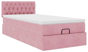 Estrutura de cama otomana com colchão rosa 90x200cm veludo