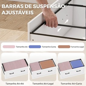 Arquivador com Portas de Vidro e Gaveta, Armário de Escritório com Barras Ajustáveis para Arquivo, 75x40x141 cm, Branco