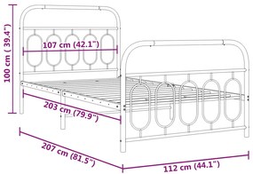 Estrutura de cama com cabeceira e pés 107x203 cm metal preto