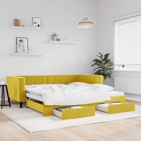 vidaXL Sofá-cama com gavetão e gavetas 100x200 cm veludo amarelo