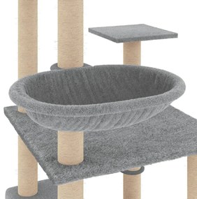 Árvore p/ gatos c/ postes arranhadores sisal 141 cm cinza-claro