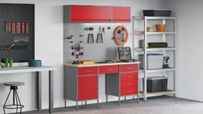 vidaXL Armário de Trabalho 8 pcs Vermelho Madeira de Engenharia e Aço