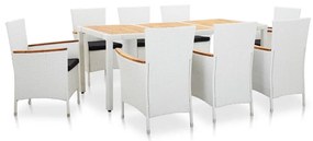 vidaXL 9 pcs conjunto de jantar para exterior vime PE branco