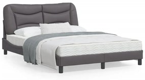 vidaXL Estrutura cama c/ luzes LED 140x190 cm couro artificial cinza