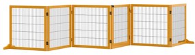 Pawhut Barreira de Segurança para Cães Barreira Modular Dobrável 6 Painéis 2 Pés de Suporte Madeira 432x36x70 cm Amarelo | Aosom Portugal