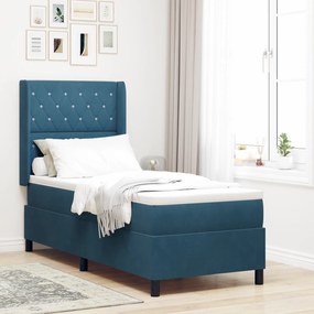 Cama Box Spring com Colchão Azul Escuro 80x200 cm Veludo