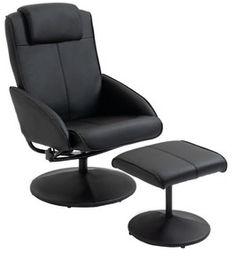 HOMCOM Poltrona Relax Reclinável até 145° com Banco de Apoio para os Pés Estofada em PU e Estrutura de Aço 78x67x98 cm Preto