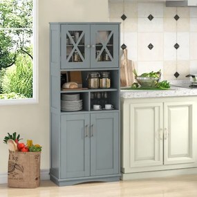 Armário multifuncional de casa de banho ou cozinha 60 x 30 x 145 cm com portas e 3 cubos e com estantes ajustáveis Cinzento