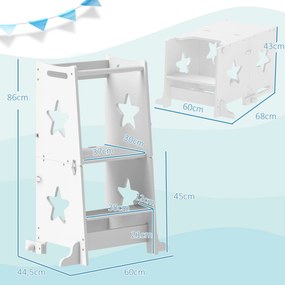 Torre de Aprendizagem 2 em 1 Torre de Aprendizagem para Crianças Convertível em Mesa e Cadeira 60x44,5x86 cm Branco