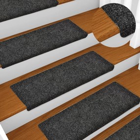 vidaXL Tapetes de escada 10 pcs 65x21x4 cm agulhado cinzento