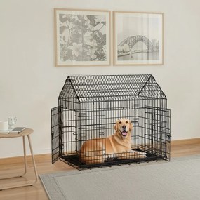 Gaiola para cães, caixa de transporte dobrável, metal 120 x 72,5 x 109 cm Preto