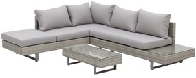 Outsunny Conjunto de Móveis de Vime 3 Peças Mesa de Centro Sofá Duplo e Sofá de 3 Lugares para Terraço Jardim Pátio Cinza