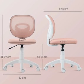 Cadeira de escritório ergonómica sem braços, cadeira de escritório em malha, altura ajustável, cor-de-rosa