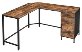 Mesa de canto VASAGLE, mesa de computador em formato de L, mesa de escritório com armário e gaveta, escritório, economia de espaço, fácil montagem, aço, design industrial, marrom rústico e preto LWD74X