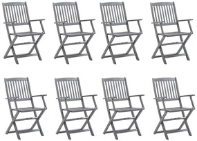 Cadeiras de exterior dobráveis 8pcs c/ almofadões acácia maciça