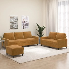vidaXL 3 pcs conjunto de sofás com almofadões veludo castanho